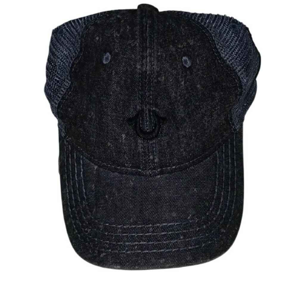 True Religion Gray Denim Logo Trucker Hat